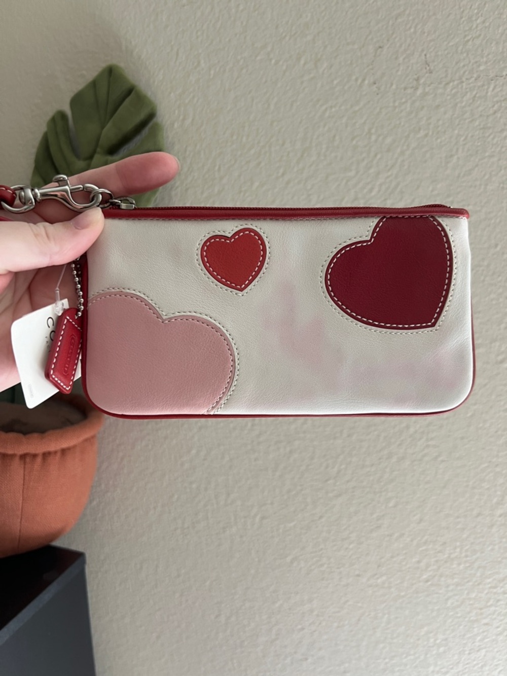 NWT Coach Pink Red Heart Wristlet